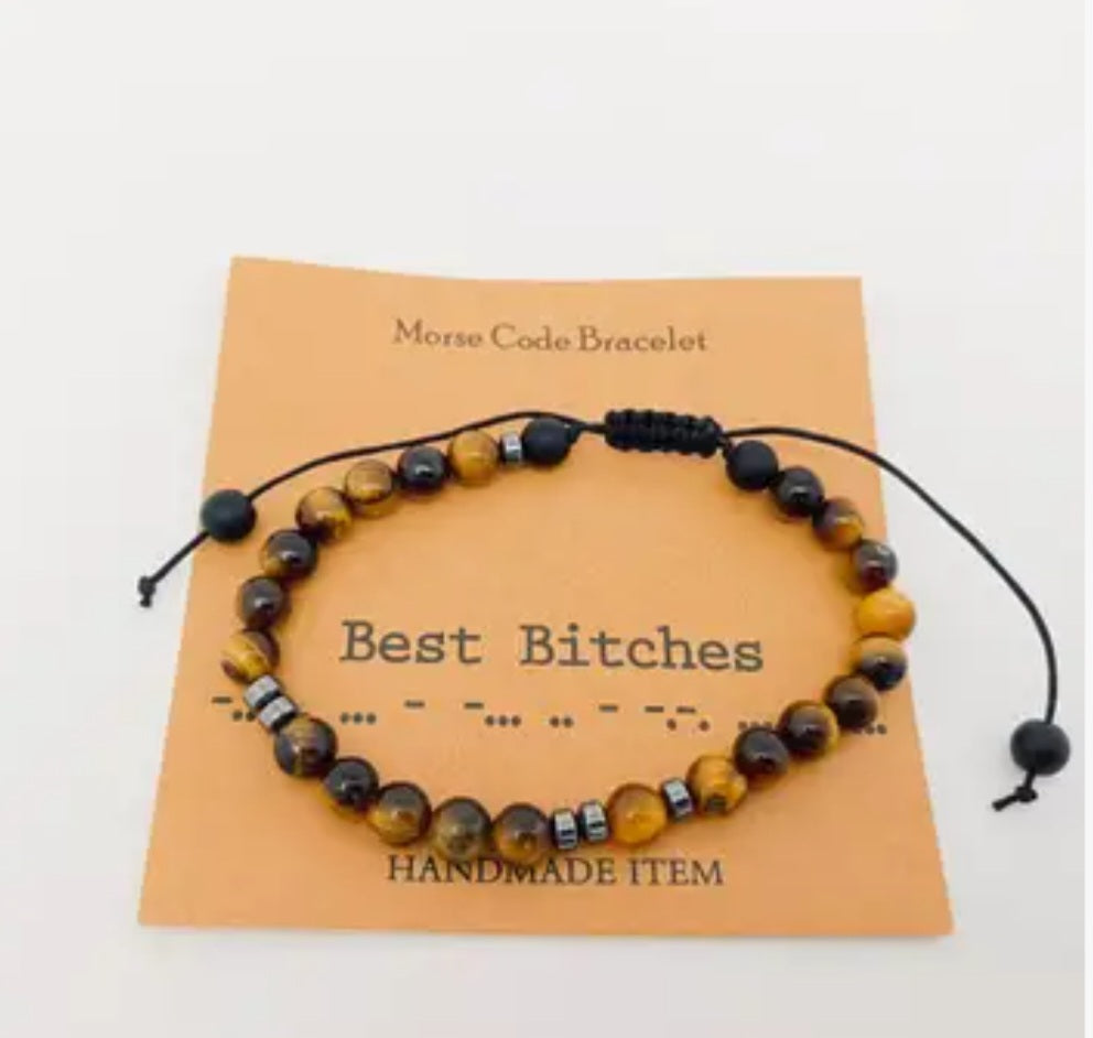 Best Bitches Morse Code Stretch Beaded Bracelet